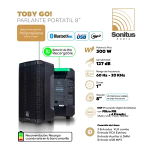 SONITUS	- TOBY GO - Parlante Portátil 8″ - 300W Batería Recargable 127dB - Imagen 4